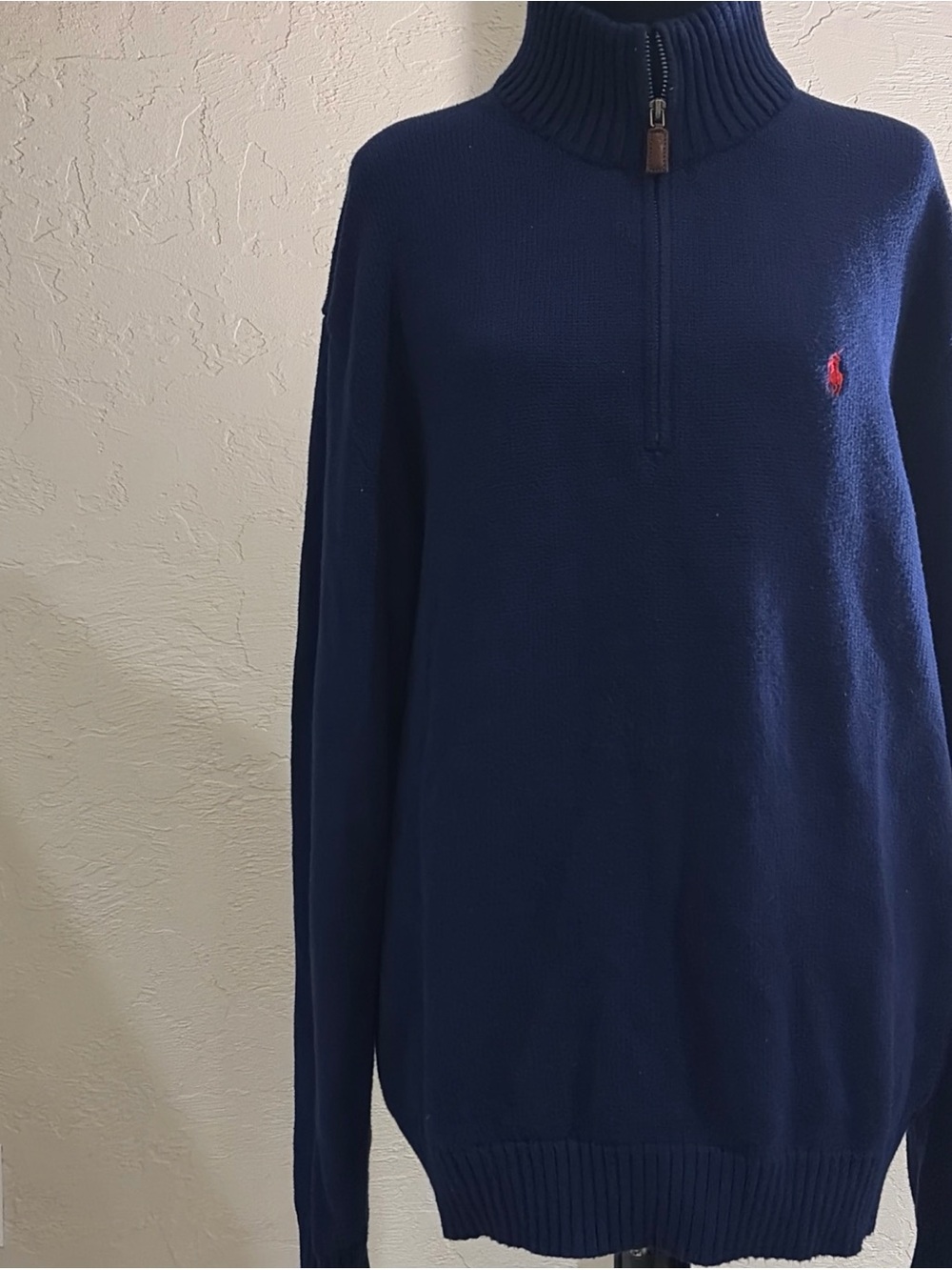 Polo Ralph Lauren Mens XL Half Zip Blue Knit Long Sleeve Sweater